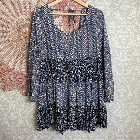 Umgee Dresses & Skirts - Umgee Floral Peasant Long Sleeve Boho Mini Dress
